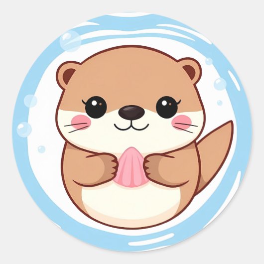 Chibi Kawaii Otter Schwimmender Aufkleber – Süßes (Vorderseite)