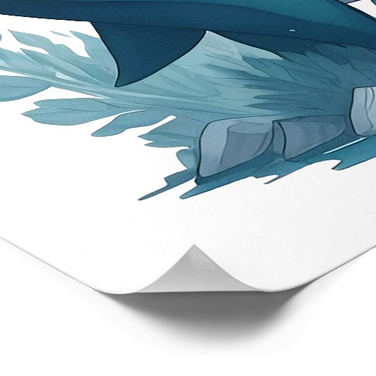 Chibi Kawaii Shark im Wasserfarbenstil Poster (Ecke)