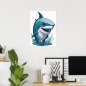 Chibi Kawaii Shark im Wasserfarbenstil Poster (Heimbüro)