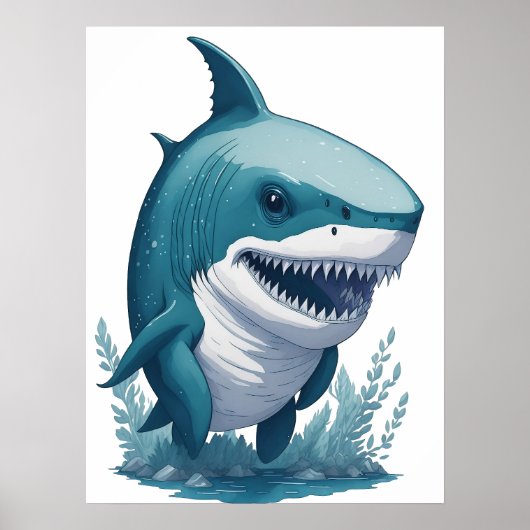 Chibi Kawaii Shark im Wasserfarbenstil Poster (Vorne)