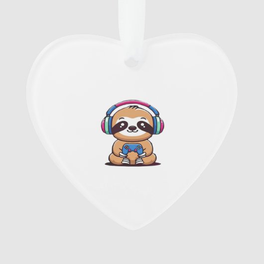 Chibi Kawaii Sloth Gamer � Cute Funny Animal with  Ornament (Vorderseite)