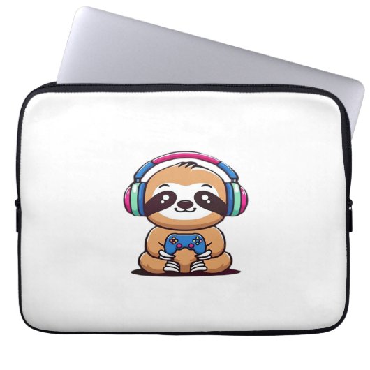 Chibi Kawaii Sloth Gamer - Niedliches Sonnentier m Laptopschutzhülle (Vorderseite)