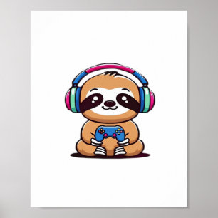 Chibi Kawaii Sloth Gamer - Niedliches Sonnentier m Poster
