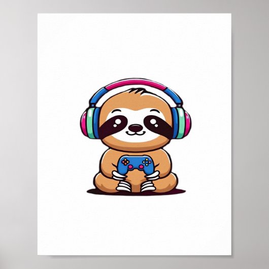 Chibi Kawaii Sloth Gamer - Niedliches Sonnentier m Poster (Vorne)