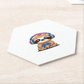 Chibi Kawaii Sloth Gamer - Niedliches Sonnentier m Untersetzer (angewinkelt)