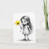 Chibi-Kind mit gelber Blume Karte (Vorderseite)