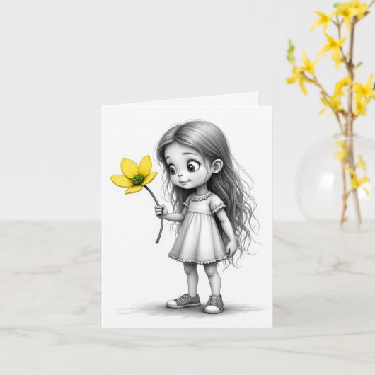 Chibi-Kind mit gelber Blume Karte (Gelbe Blume)