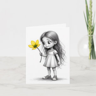 Chibi-Kind mit gelber Blume Karte