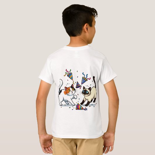 Chibi Kittens Investigating Confetti Chaos T-Shirt (Schwarz voll)