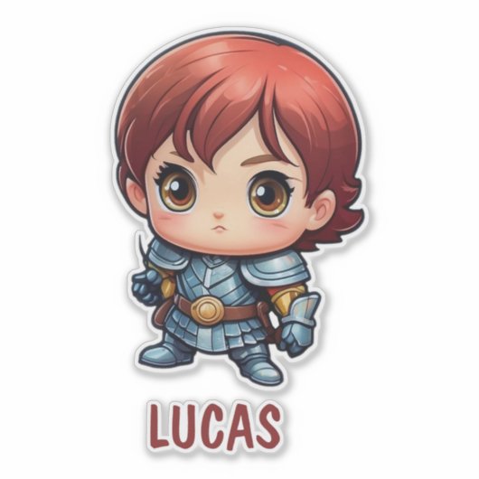 Chibi Knight Personalized Kids Cut Viny Aufkleber (Vorderseite)