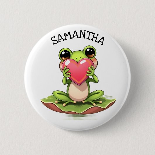 Chibi-Kröte in Rosa und Grün personalisiert Button (Vorderseite)