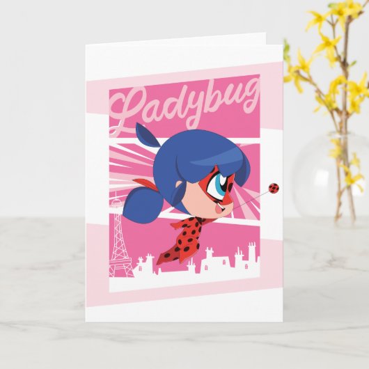 Chibi Ladybug in Paris Karte (Gelbe Blume)