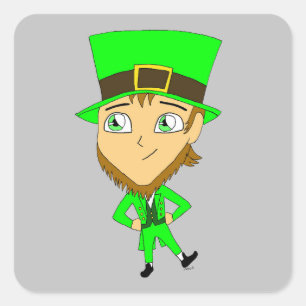 Chibi leprechaun quadratischer aufkleber
