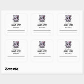 Chibi Lila Cat Children's Buchzeichen mit Botschaf Quadratischer Aufkleber (Blatt)