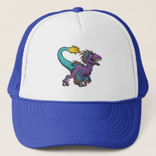 Chibi lila mit Federn versehener Velociraptor Truckerkappe