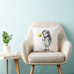 Chibi Little Girl mit Blume Kissen