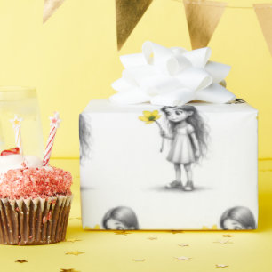 Chibi Little Girl mit gelber Blume Geschenkpapier
