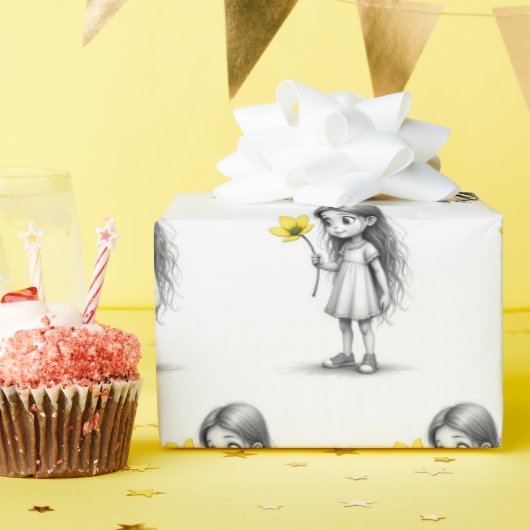 Chibi Little Girl mit gelber Blume Geschenkpapier (Geburtstagsparty)