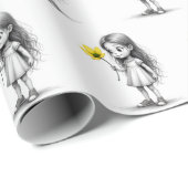 Chibi Little Girl mit gelber Blume Geschenkpapier (Rolleneckpunkt)