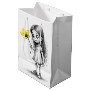 Chibi Little Girl mit gelber Blume Mittlere Geschenktüte