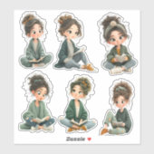 Chibi-Mädchen beim Lesen Sticker Sheet (Blatt)