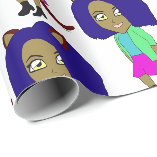 Chibi-Mädchen Geschenkpapier (Rolleneckpunkt)