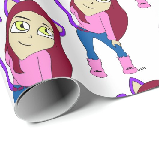 Chibi-Mädchen Geschenkpapier (Rolleneckpunkt)