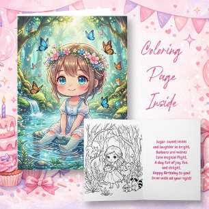 Chibi-Mädchen im verzauberten Wald Geburtstag   Co Karte