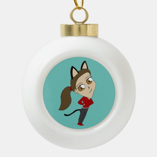 Chibi-Mädchen Keramik Kugel-Ornament (Vorderseite)