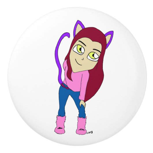 Chibi-Mädchen Keramikknauf (Vorderseite)