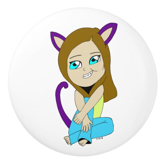 Chibi-Mädchen Keramikknauf (Vorderseite)