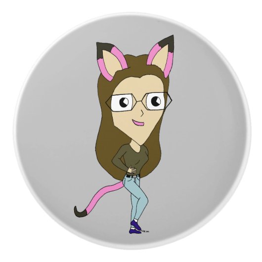 Chibi-Mädchen Keramikknauf (Vorderseite)