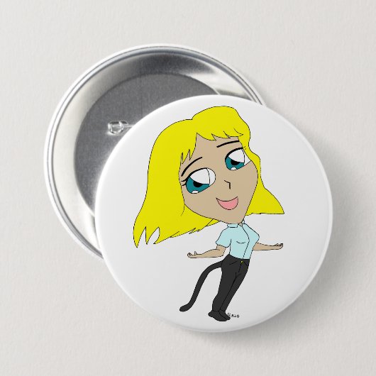 Chibi-Mädchen mit Schwanz Button (Vorne & Hinten)
