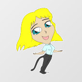 Chibi-Mädchen mit Schwanz Fensteraufkleber (Blatt)