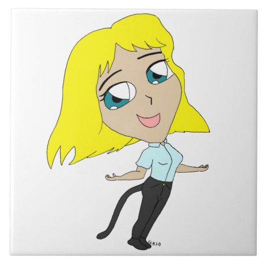 Chibi-Mädchen mit Schwanz Fliese (Vorderseite)