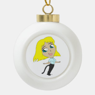 Chibi-Mädchen mit Schwanz Keramik Kugel-Ornament