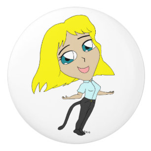 Chibi-Mädchen mit Schwanz Keramikknauf