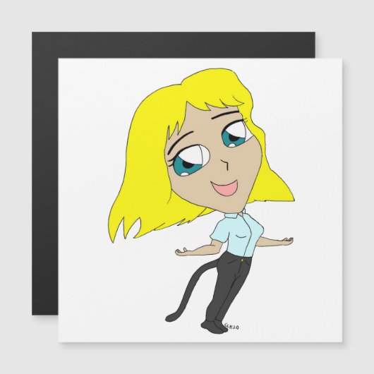 Chibi-Mädchen mit Schwanz Magnetkarte (Vorne/Hinten)