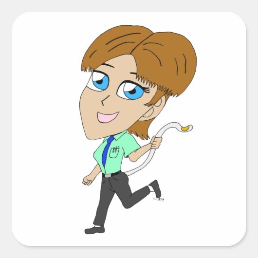 Chibi-Mädchen mit Schwanz Quadratischer Aufkleber (Vorderseite)