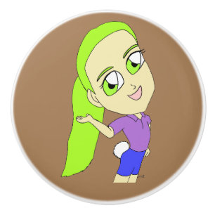 Chibi-Mädchen mit sonnigen Schwänzen Keramikknauf
