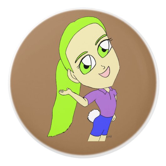 Chibi-Mädchen mit sonnigen Schwänzen Keramikknauf (Vorderseite)