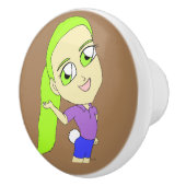 Chibi-Mädchen mit sonnigen Schwänzen Keramikknauf (Rechts)