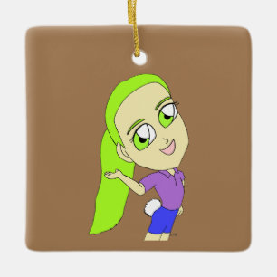 Chibi-Mädchen mit sonnigen Schwänzen Keramikornament
