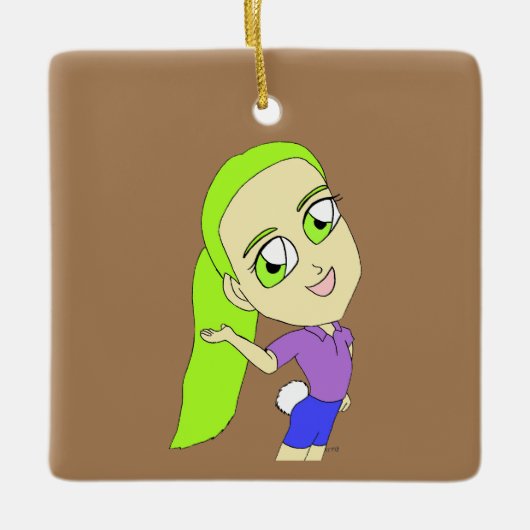 Chibi-Mädchen mit sonnigen Schwänzen Keramikornament (Vorderseite)