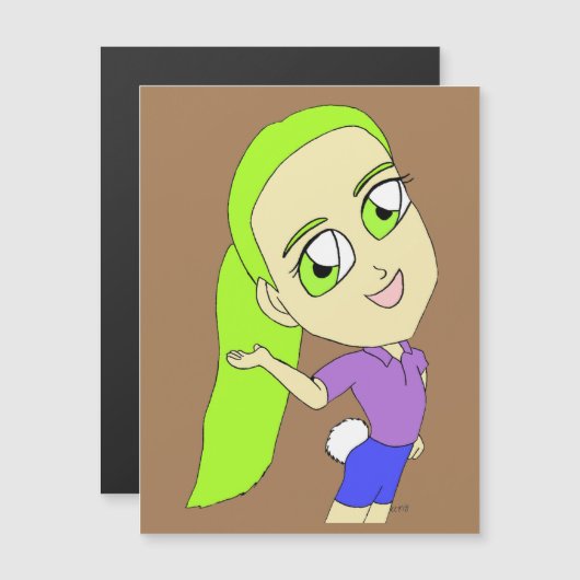 Chibi-Mädchen mit sonnigen Schwänzen Magnetkarte (Vorne/Hinten)