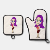 Chibi-Mädchen mit sonnigen Schwänzen Ofenhandschuh & Topflappen-Set (Vorderseite)