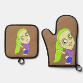 Chibi-Mädchen mit sonnigen Schwänzen Ofenhandschuh & Topflappen-Set (Vorderseite)