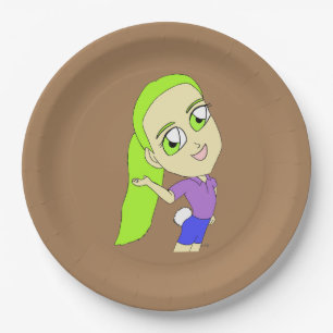 Chibi-Mädchen mit sonnigen Schwänzen Pappteller