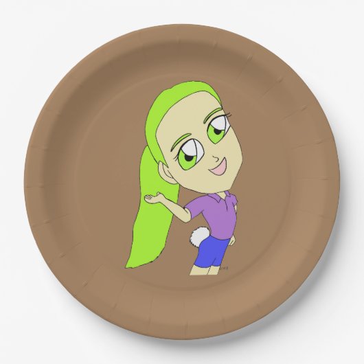 Chibi-Mädchen mit sonnigen Schwänzen Pappteller (Vorderseite)