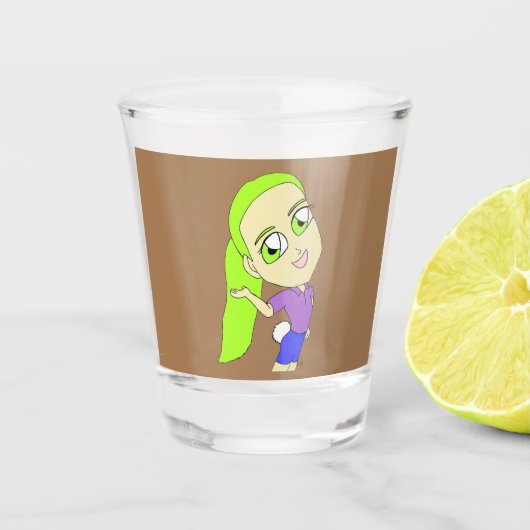 Chibi-Mädchen mit sonnigen Schwänzen Schnapsglas (Vorderseite)